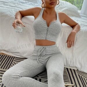 SHEIN SXY Ribbed Zip Front Tank Top & Leggings